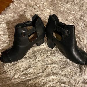 Open toed booties. Barely worn. Leather on top and rest is man made material